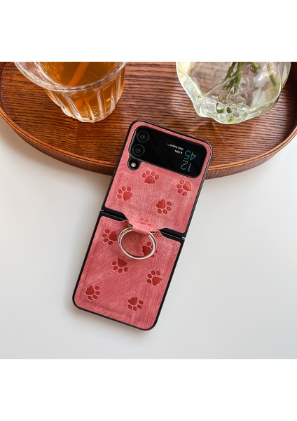 For Samsung Galaxy Z Flip3 Kedi Pençe Deseni Halka Tokası Cep Telefonu Kılıfları (Yurt Dışından)