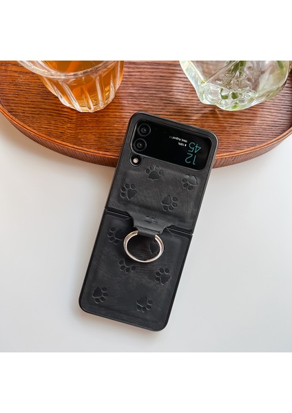 For Samsung Galaxy Z Flip4 Kedi Pençe Deseni Halka Tokası Cep Telefonu Kılıfları (Yurt Dışından)
