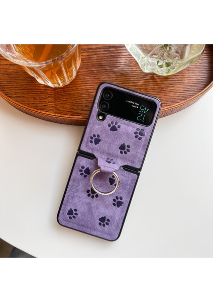 For Samsung Galaxy Z Flip3 Kedi Pençe Deseni Halka Tokası Cep Telefonu Kılıfları (Yurt Dışından)
