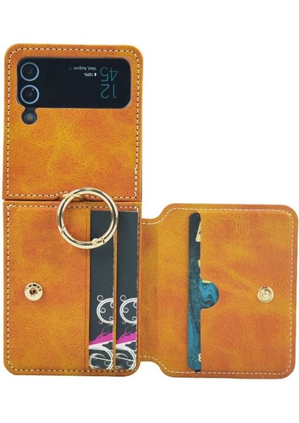Samsung Galaxy Z Flip 3 Kart Cüzdan Parmak Yüzük Pu Deri Tam Koruma Cep Telefonu Kılıfı Kapağı (Yurt Dışından)