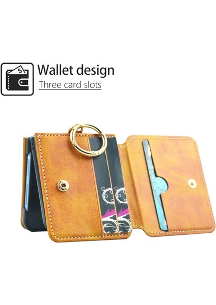 Samsung Galaxy Z Flip 3 Kart Cüzdan Parmak Yüzük Pu Deri Tam Koruma Cep Telefonu Kılıfı Kapağı (Yurt Dışından) fiyatları