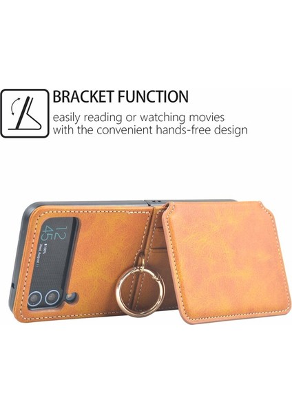 Samsung Galaxy Z Flip 3 Kart Cüzdan Parmak Yüzük Pu Deri Tam Koruma Cep Telefonu Kılıfı Kapağı (Yurt Dışından) modelleri