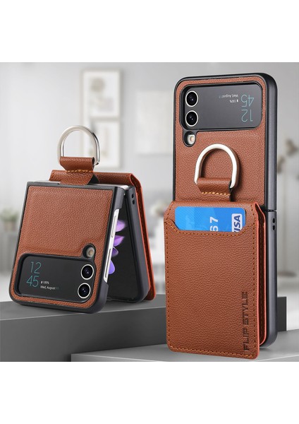 For Samsung Galaxy Z Flip3 Yüzük Lychee Deseni Cüzdan Cep Telefonu Kılıfları (Yurt Dışından)