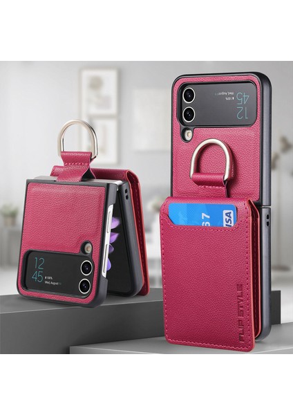 For Samsung Galaxy Z Flip4 Yüzük Lychee Deseni Cüzdan Cep Telefonu Kılıfları (Yurt Dışından)
