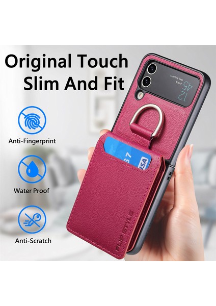 For Samsung Galaxy Z Flip4 Yüzük Lychee Deseni Cüzdan Cep Telefonu Kılıfları (Yurt Dışından) modelleri