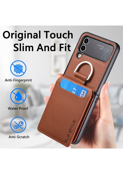 For Samsung Galaxy Z Flip3 Yüzük Lychee Deseni Cüzdan Cep Telefonu Kılıfları (Yurt Dışından) modelleri