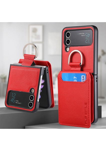 For Samsung Galaxy Z Flip4 Yüzük Lychee Deseni Cüzdan Cep Telefonu Kılıfları (Yurt Dışından)