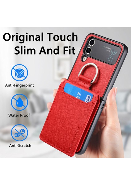 For Samsung Galaxy Z Flip4 Yüzük Lychee Deseni Cüzdan Cep Telefonu Kılıfları (Yurt Dışından) modelleri