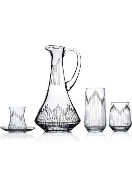 Kazaan 49 Parça 12 Kişilik Bardak Çeyiz Seti Dik Karaflı Vega Desenli
