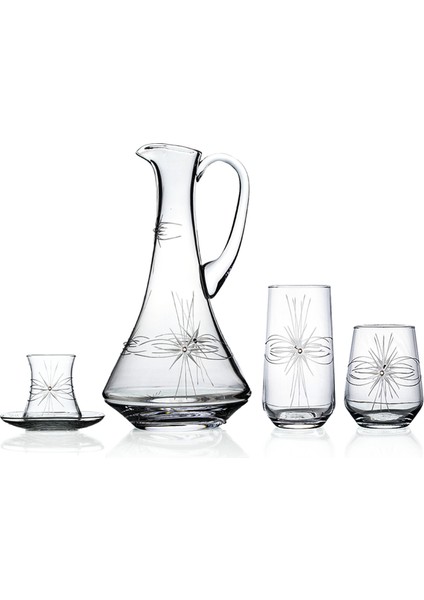 Kazaan 49 Parça 12 Kişilik Bardak Çeyiz Seti Dik Karaflı Mira Desenli