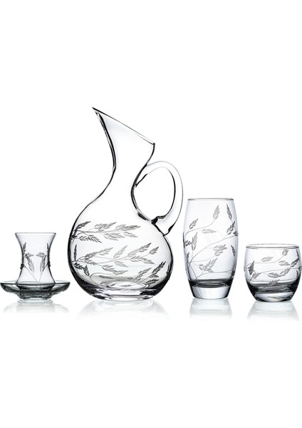 Pudgy 49 Parça Bardak Çeyiz Seti Ördek Karaflı Sürgün Desenli