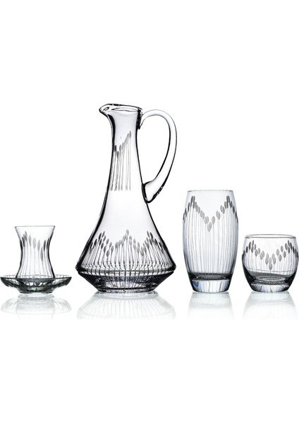 Pudgy 49 Parça 12 Kişilik Bardak Çeyiz Seti Dik Karaflı Vega Desenli