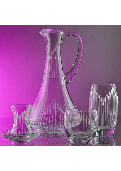 Pudgy 49 Parça 12 Kişilik Bardak Çeyiz Seti Dik Karaflı Vega Desenli fiyatları