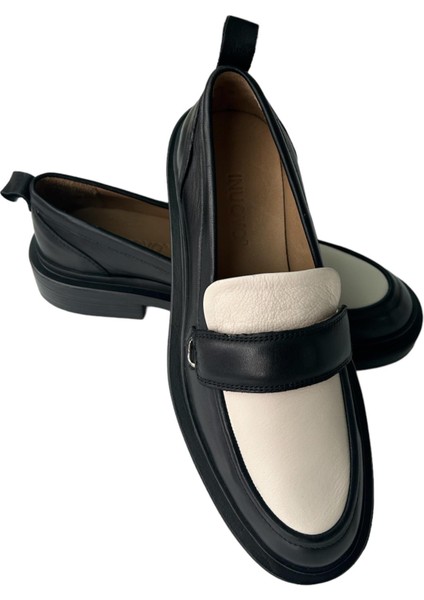 Siyah Krem Deri Kadın Loafer fiyatları