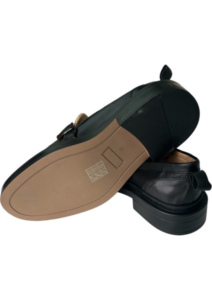 Siyah Krem Deri Kadın Loafer modelleri