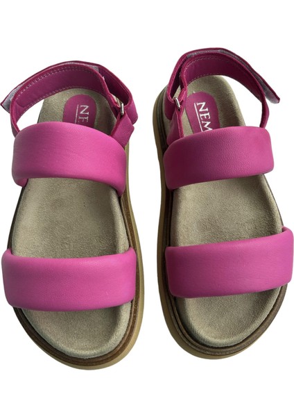 Fuşya Deri Cırtcırtlı Kadın Sandalet fiyatları