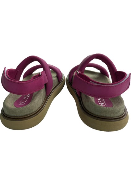 Fuşya Deri Cırtcırtlı Kadın Sandalet modelleri