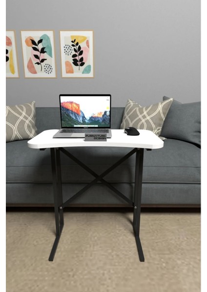 Metal Ayaklı Laptop Sehpası Kahvaltı Masası Çalışma Sehpası Beyaz 60X35 FD-MTL60X35-BEYAZ