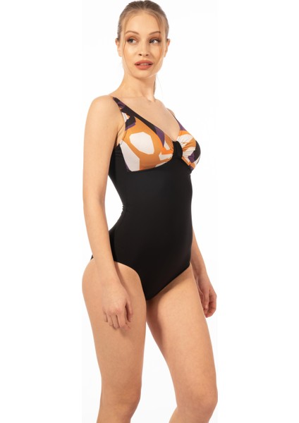 Kadın Toparlayıcı Luplu Desenli Mayo - Mor