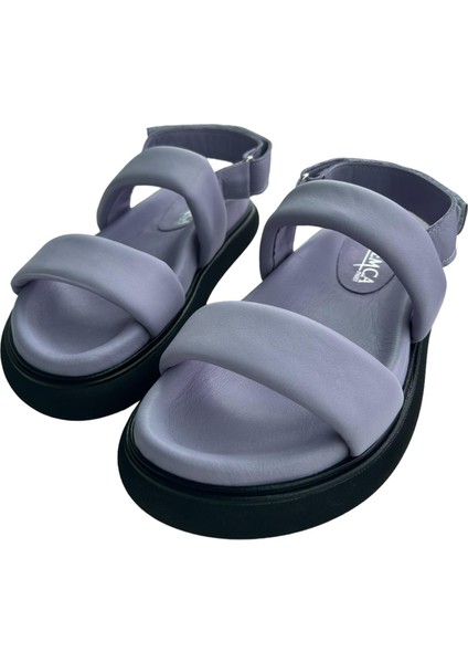 Lila Deri Cırtcırtlı Kadın Sandalet modelleri