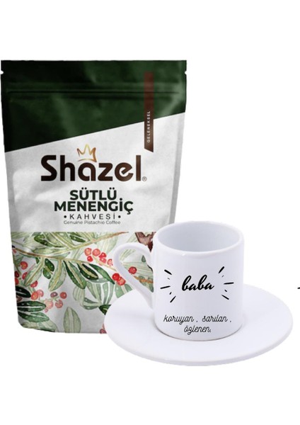 Sütlü Menengiç Kahvesi 200 Gr. + Baba Sarılan Gözeten Yazılı Türk Kahvesi Fincanı