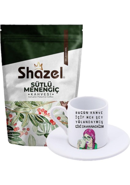 Sütlü Menengiç Kahvesi 200 Gr. + Herşey Yolundaymış Gibi Yazılı Türk Kahvesi Fincanı