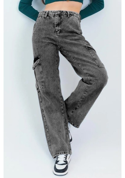 Kız Çocuk Kargo Cep Detaylı Yüksek Bel Wide Leg Kot Pantolon-PNT-0029 fiyatları