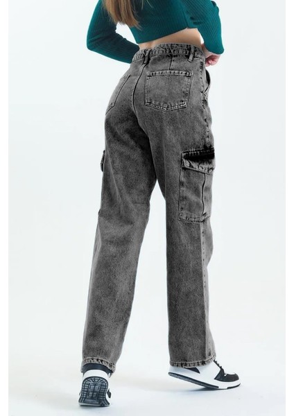 Kız Çocuk Kargo Cep Detaylı Yüksek Bel Wide Leg Kot Pantolon-PNT-0029 modelleri