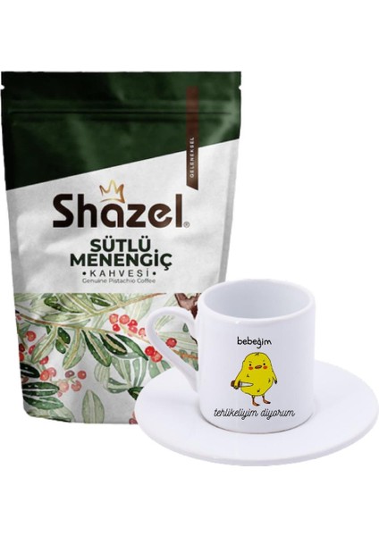Sütlü Menengiç Kahvesi 200 Gr. + Tehlikeliyim Bebeğim Yazılı Türk Kahvesi Fincanı
