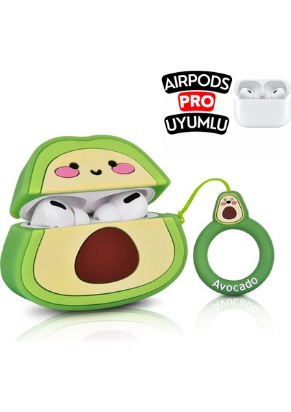 Airpods Pro Uyumlu Avokado Figürlü Koruyucu Kılıf, Darbeye Dayanıklı Kopçalı Silikon Avokado Kılıf