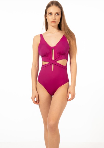 Kadın Cut Out Detaylı Çapraz Mayo - Pembe