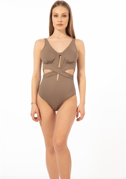 Kadın Cut Out Detaylı Çapraz Mayo - Kahverengi modelleri