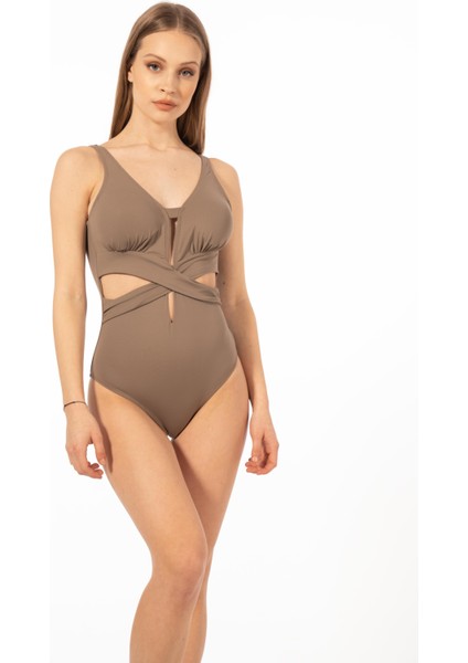 Kadın Cut Out Detaylı Çapraz Mayo - Kahverengi fırsatları
