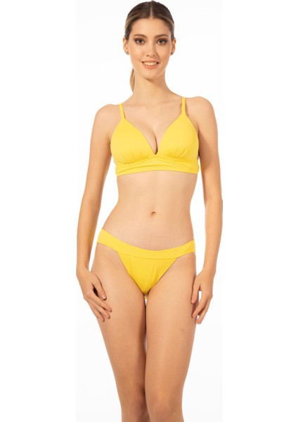 Kadın Bantlı Ip Askılı Kaplı Bikini Takımı - Sarı