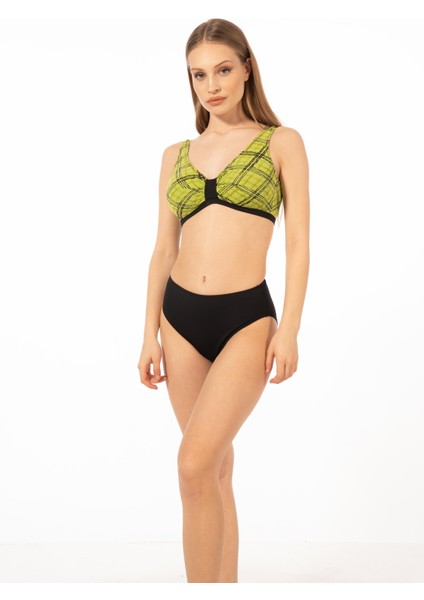 Kadın Büyük Beden Toparlayıcı Luplu Kare Desenli Bikini