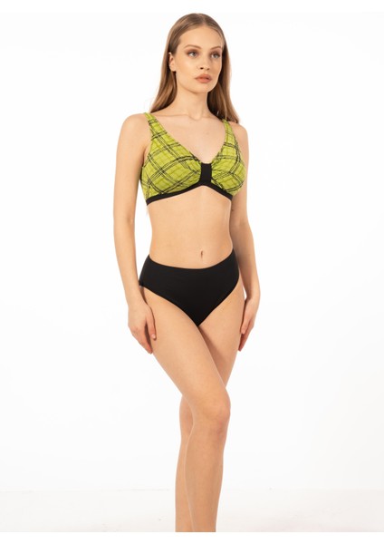 Kadın Büyük Beden Toparlayıcı Luplu Kare Desenli Bikini modelleri