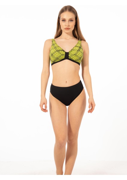 Kadın Büyük Beden Toparlayıcı Luplu Kare Desenli Bikini fırsatları