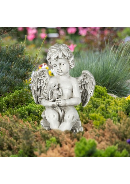 Melek Garden Heykel Figürinleri, Anıt Hediye Su Geçirmez Süsler El Sanatları Cherub Melek Hugs Tavşan (Yurt Dışından) fırsatları