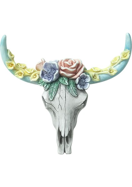 Oyulmuş Boğa Kafatası Duvar Asılı Pembe Çiçek Inek Kafatası Dekor Reçine Süsleme (Yurt Dışından)