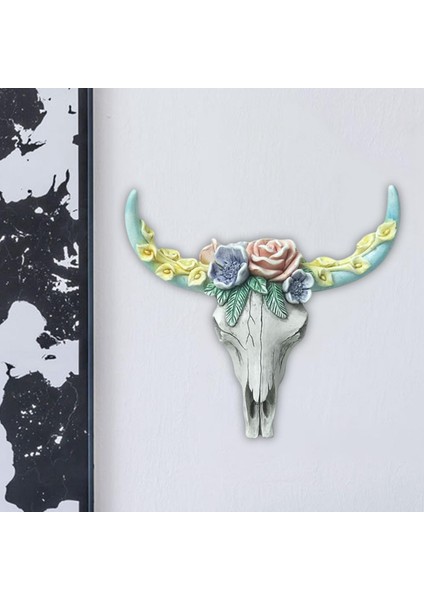 Oyulmuş Boğa Kafatası Duvar Asılı Pembe Çiçek Inek Kafatası Dekor Reçine Süsleme (Yurt Dışından) modelleri