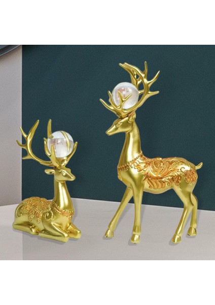 2pcs Geyik Heykel Figürin Hayvan Heykel Şarap Dolabı Oturma Odası Dekor Altın (Yurt Dışından)