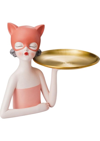 Kız Heykel Depolama Tepsisi Organizatör Hediye Ev Düğün Süs Pembe (Yurt Dışından)