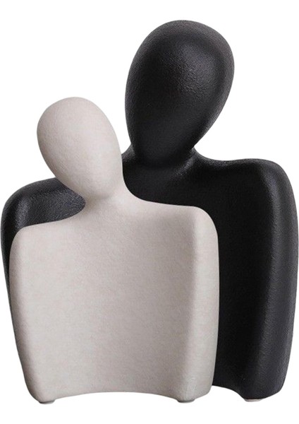 Lover Heykel Seramik Çift Figürin Masaüstü Dekorasyon Yıldönümü Hediye Beyaz S Siyah L (Yurt Dışından)