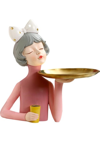 Iskandinav Sevimli Kız Heykel Süs Tepsisi Ofis Dekor Pembe Için Depolama (Yurt Dışından)