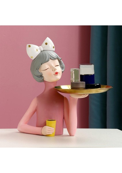 Iskandinav Sevimli Kız Heykel Süs Tepsisi Ofis Dekor Pembe Için Depolama (Yurt Dışından) fiyatları