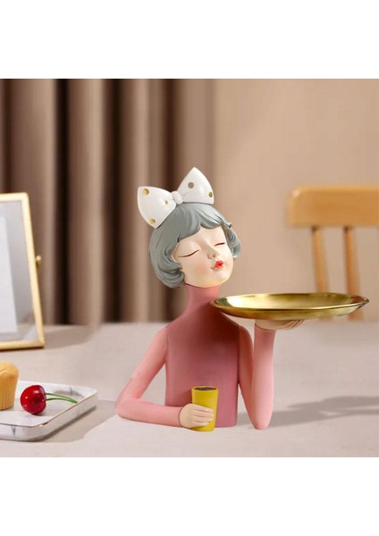 Iskandinav Sevimli Kız Heykel Süs Tepsisi Ofis Dekor Pembe Için Depolama (Yurt Dışından) modelleri
