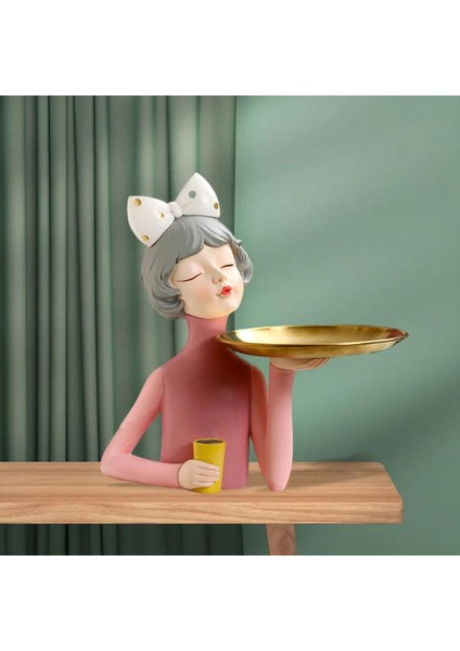 Iskandinav Sevimli Kız Heykel Süs Tepsisi Ofis Dekor Pembe Için Depolama (Yurt Dışından) fırsatları