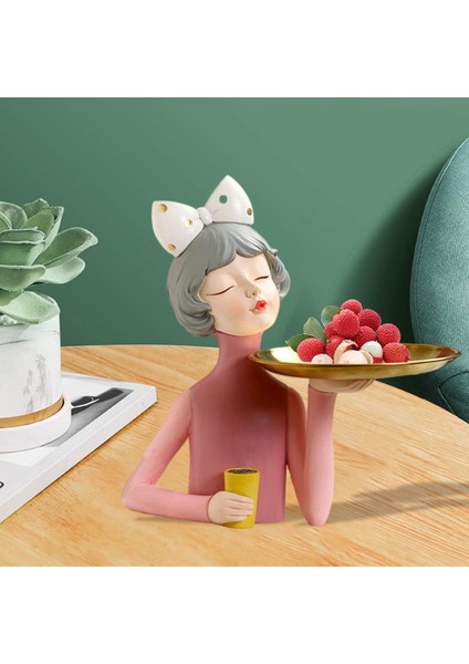 Iskandinav Sevimli Kız Heykel Süs Tepsisi Ofis Dekor Pembe Için Depolama (Yurt Dışından) indirimleri