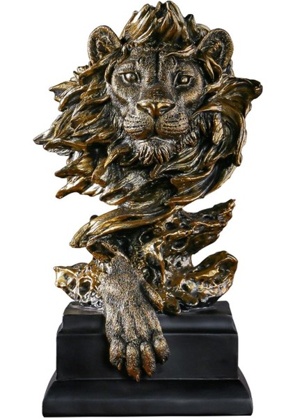Modern 3D Lion Heykel Figürin Ev Ofis Raf Feng Shui Kitaplık Dekor Bakır Renk (Yurt Dışından)