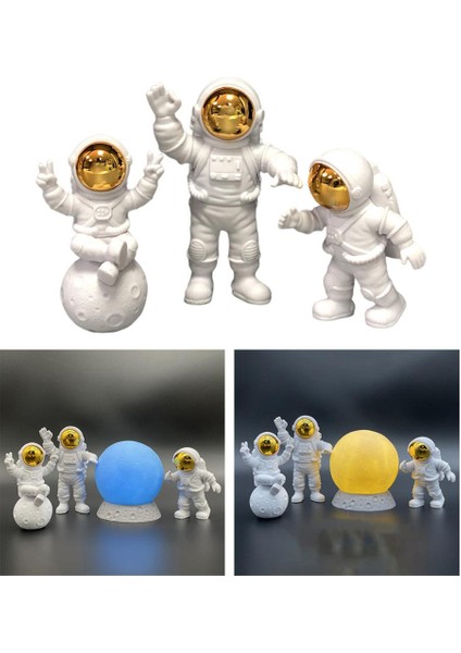 3pcs Astronot Figürinler Minyatürler Uzaylı Dekoratif Koleksiyonlar El Sanatları Altın (Yurt Dışından)